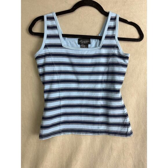 Vintage Y2K Square Neck Crop Tank Top Blue Stripe Small XS No Boundaries - Picture 1 of 3